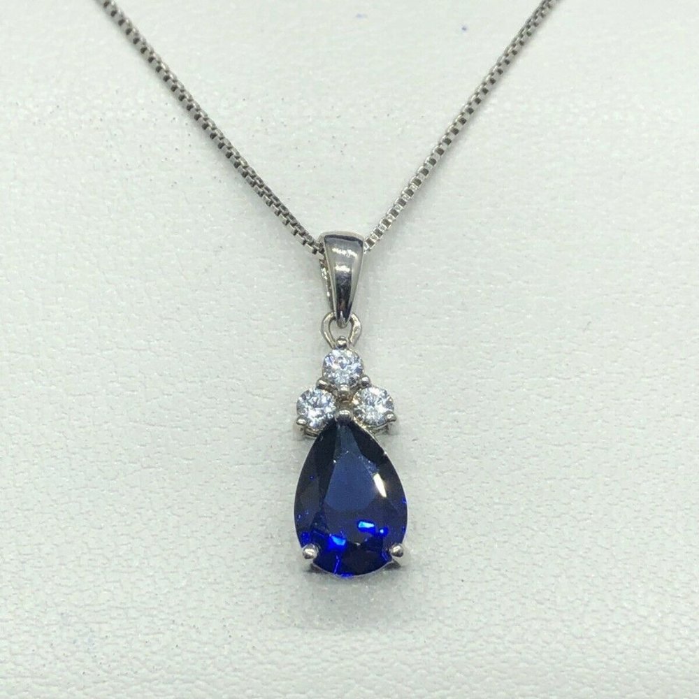 blue Sapphire and Sterling Silver Fine Jewelry teardrop necklace nwb $179 - Picture 11 of 11